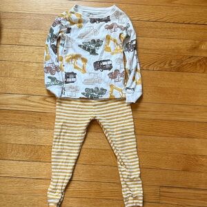 Toddler Vehicle Print Pajama Set in Mustard & White